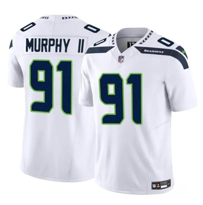 Men's Seattle Seahawks #91 Byron Murphy II White 2024 Draft F.U.S.E Vapor Limited Stitched Football Jersey
